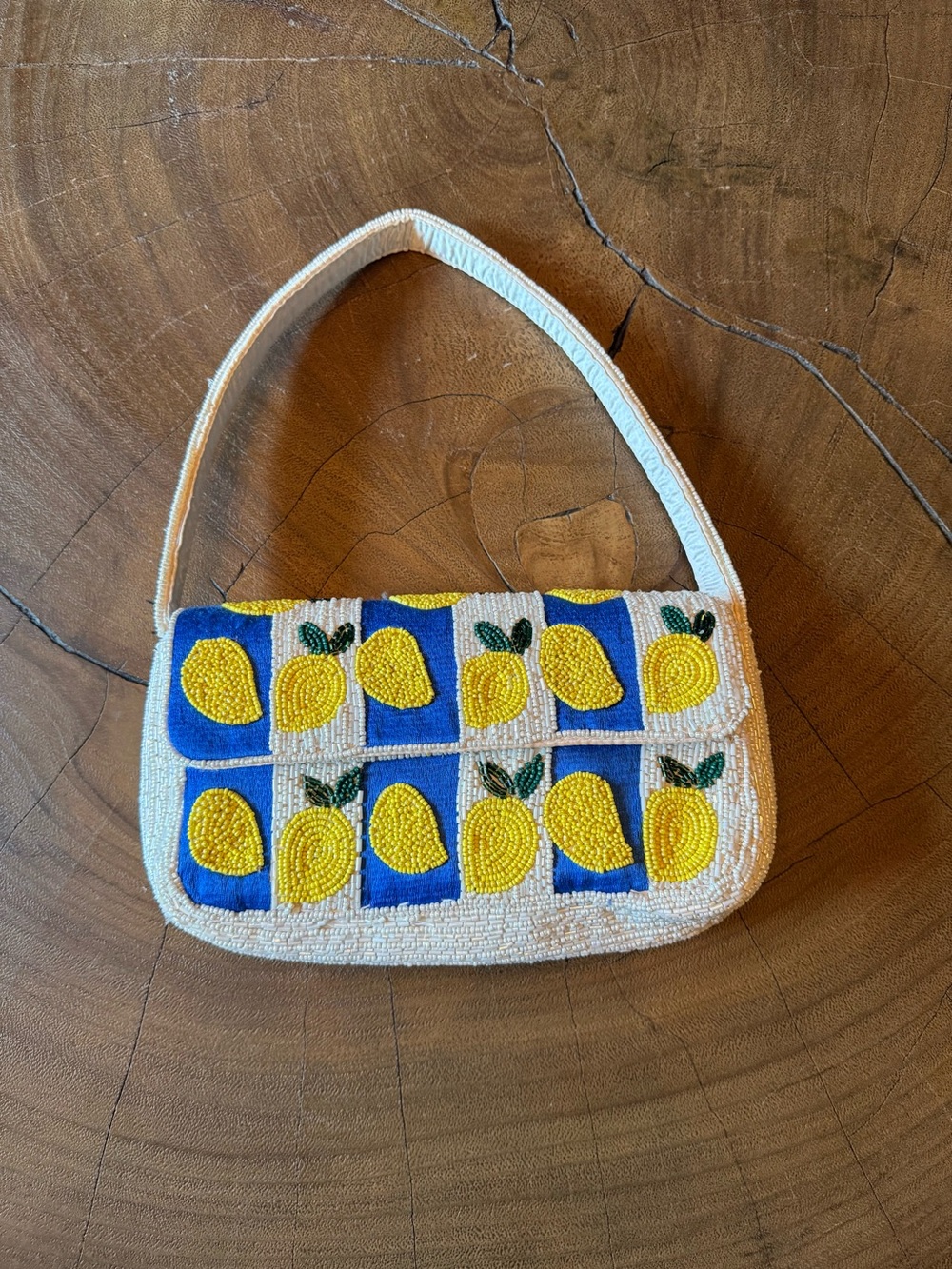 Primark Beaded Lemon Shoulder Bag in Blue, Yellow and Cream